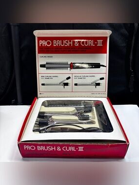 3 WAY CURLS- HOT CURLING BRUSH SET W/original Box NOS Prom Pageant Wedding